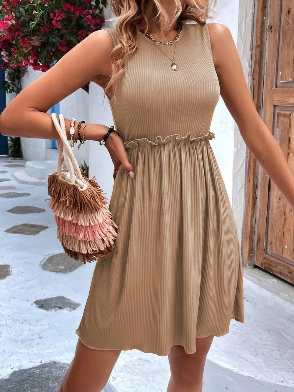 Frill Me Up Round Neck Sleeveless Mini Dress