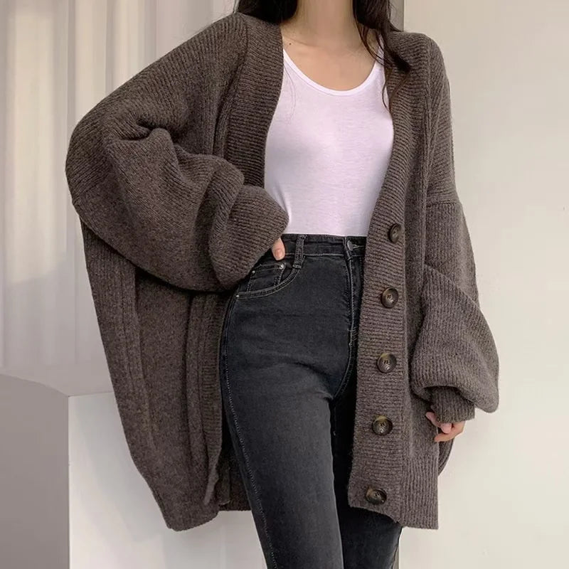 Lazy Sweater Coat Loose Fit Large Size Knitted Cardigan