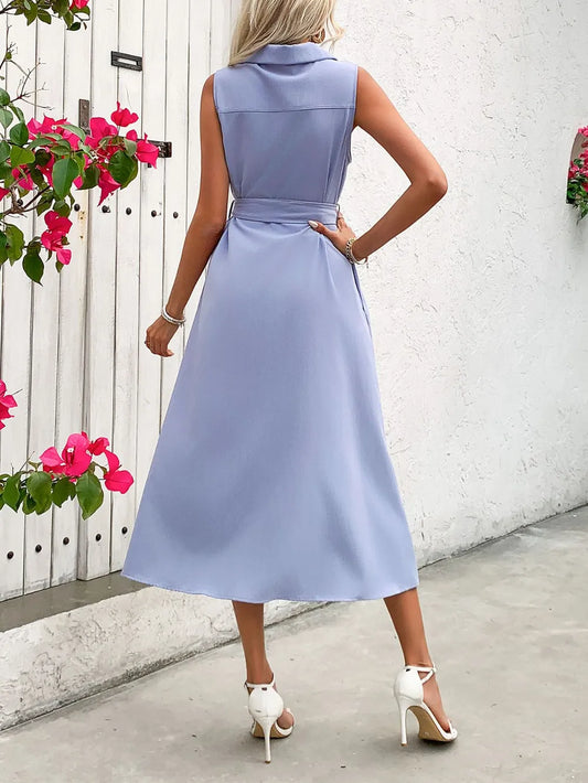 Minimalist Sleeveless Belted Dress – Warm-Weather Classic