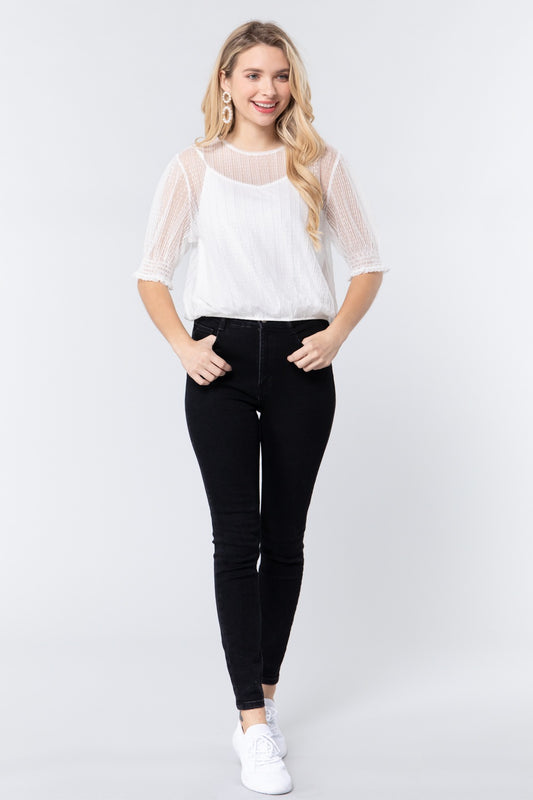 Crew Neck Top with Inner Cami