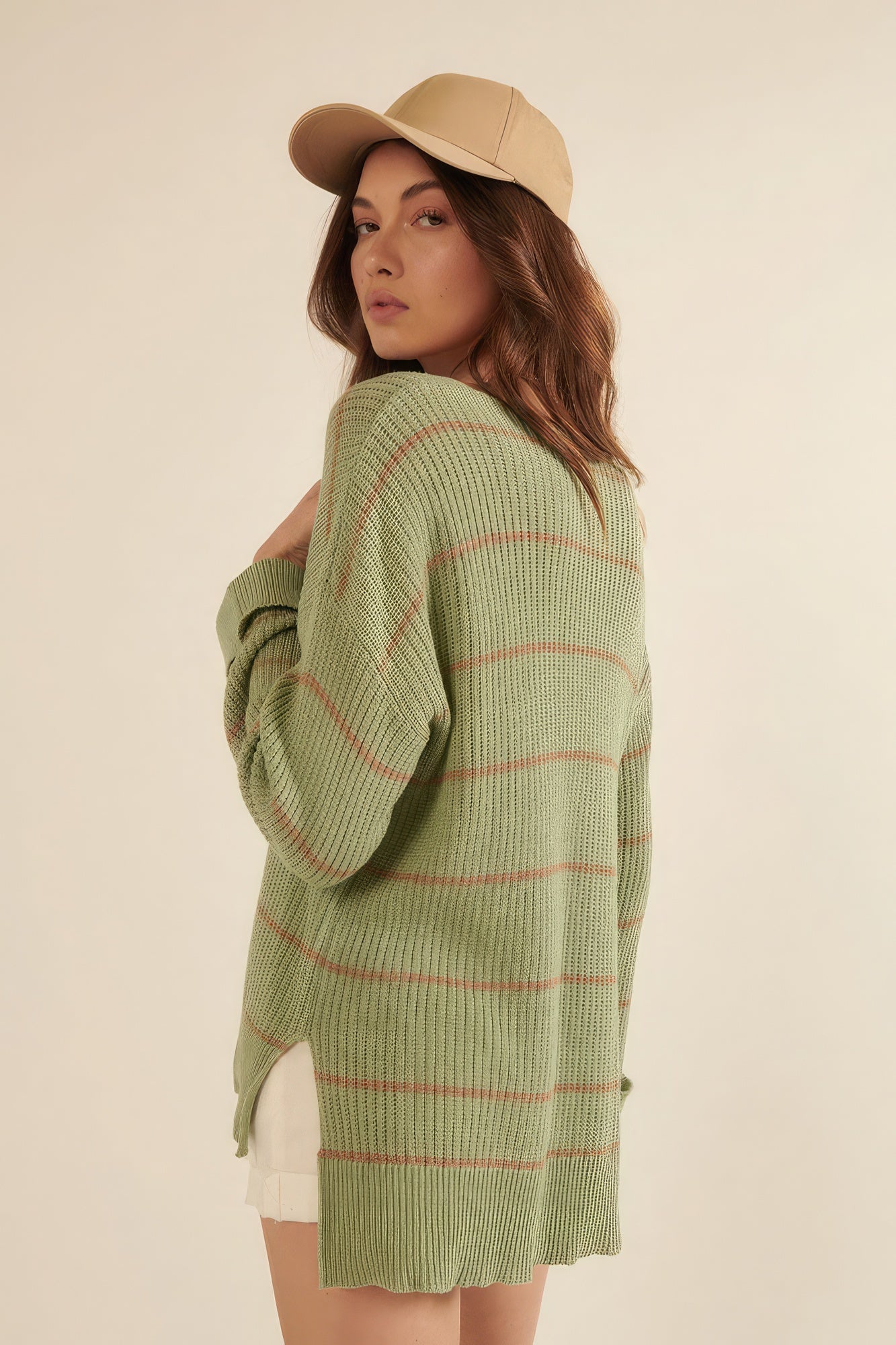 Rib-knit Oversized Sweater Green