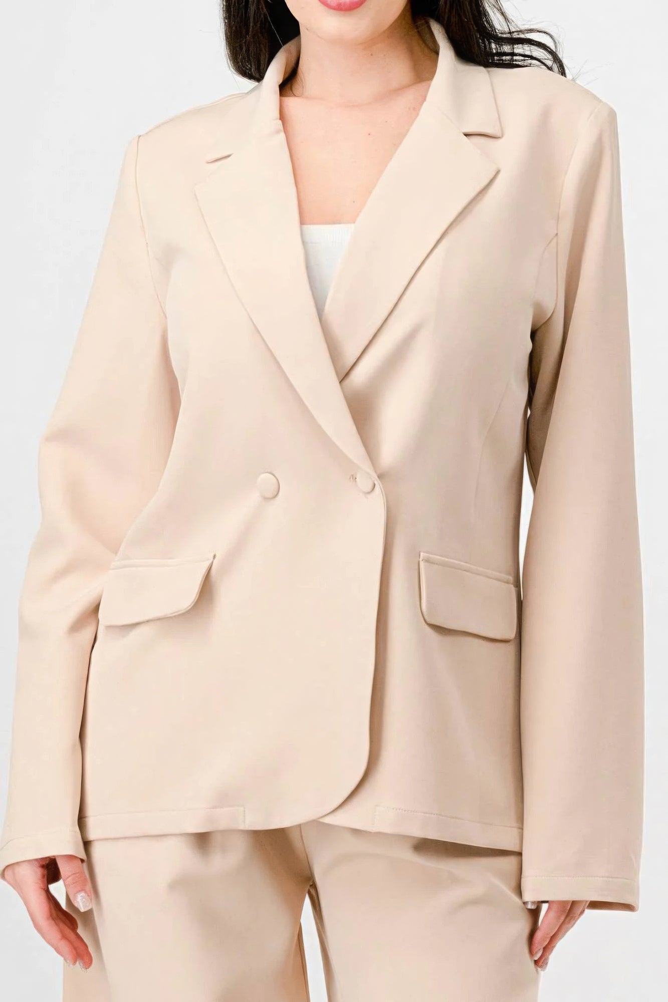 Loose Fit Blazer And Wide Legs Pants Set Taupe