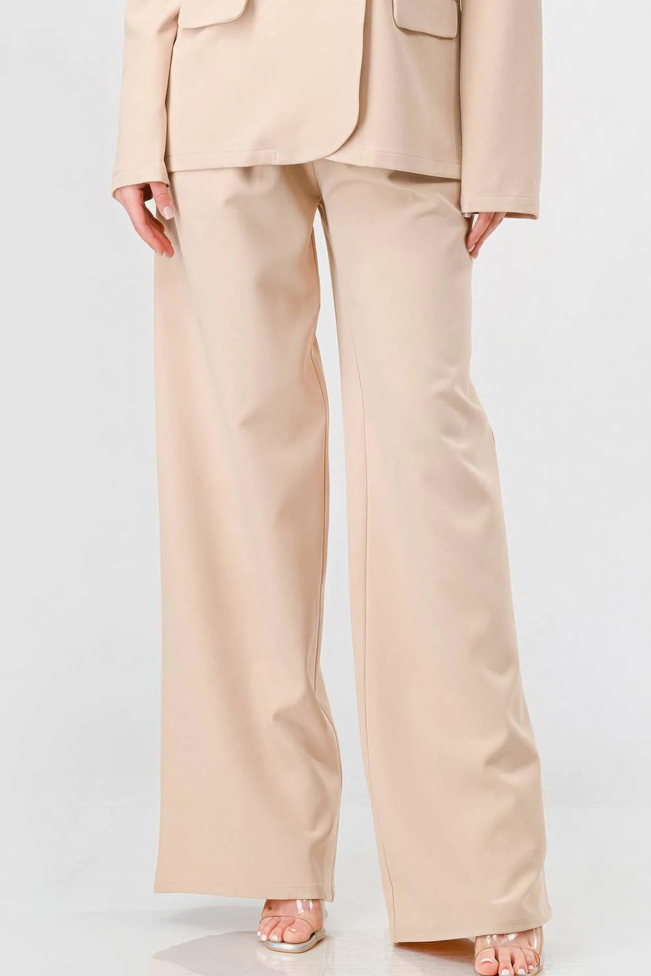 Loose Fit Blazer And Wide Legs Pants Set Taupe