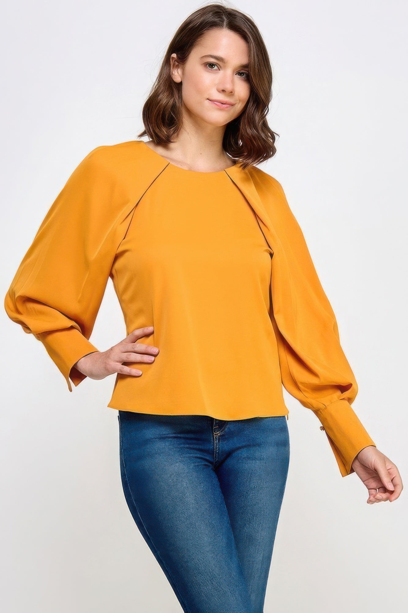 Chic Back-Neck Tie Blouse Orange