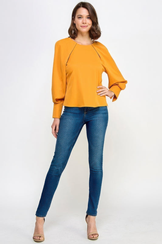 Chic Back-Neck Tie Blouse Orange