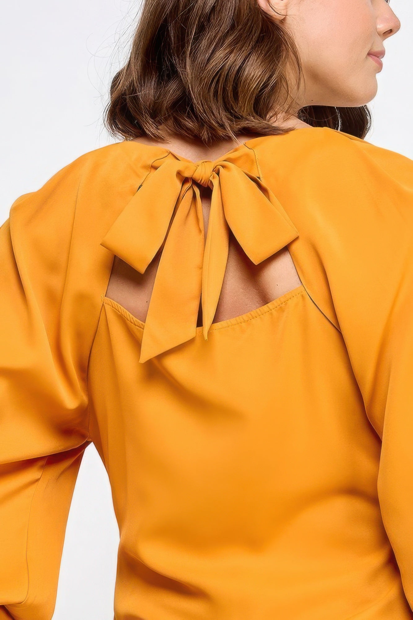 Chic Back-Neck Tie Blouse Orange