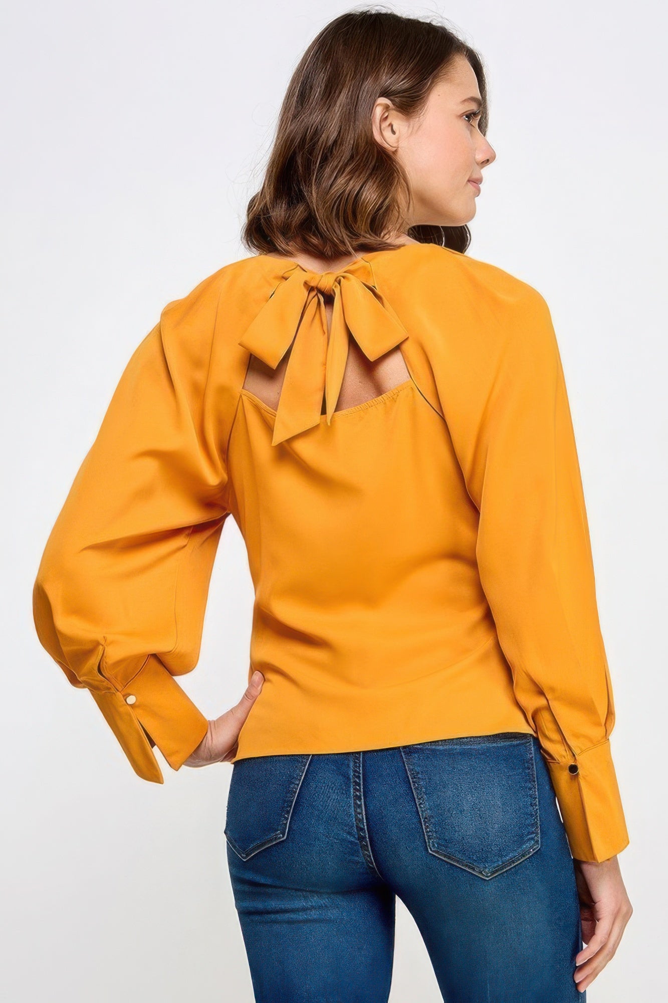 Chic Back-Neck Tie Blouse Orange