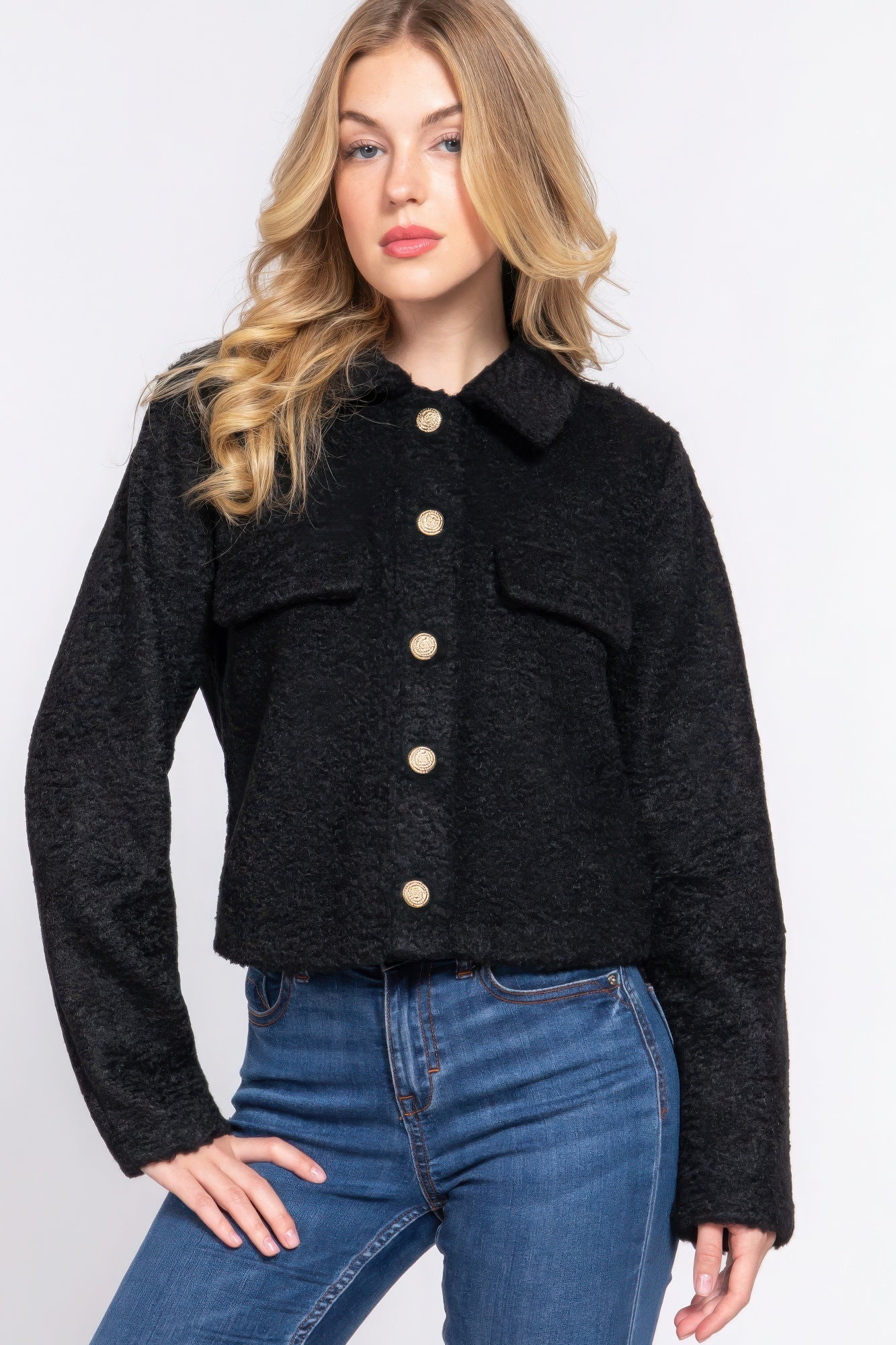 Teddy Fleece Short Jacket Black