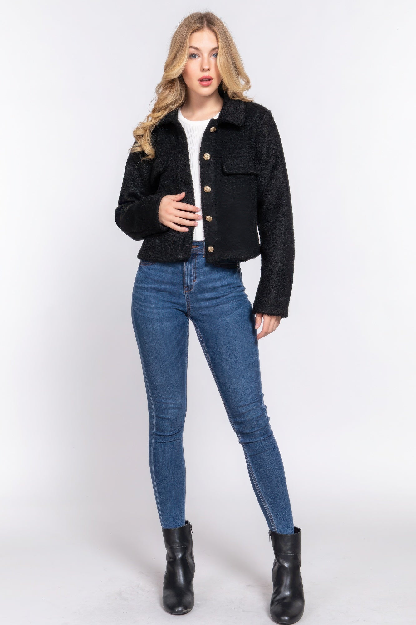 Teddy Fleece Short Jacket Black