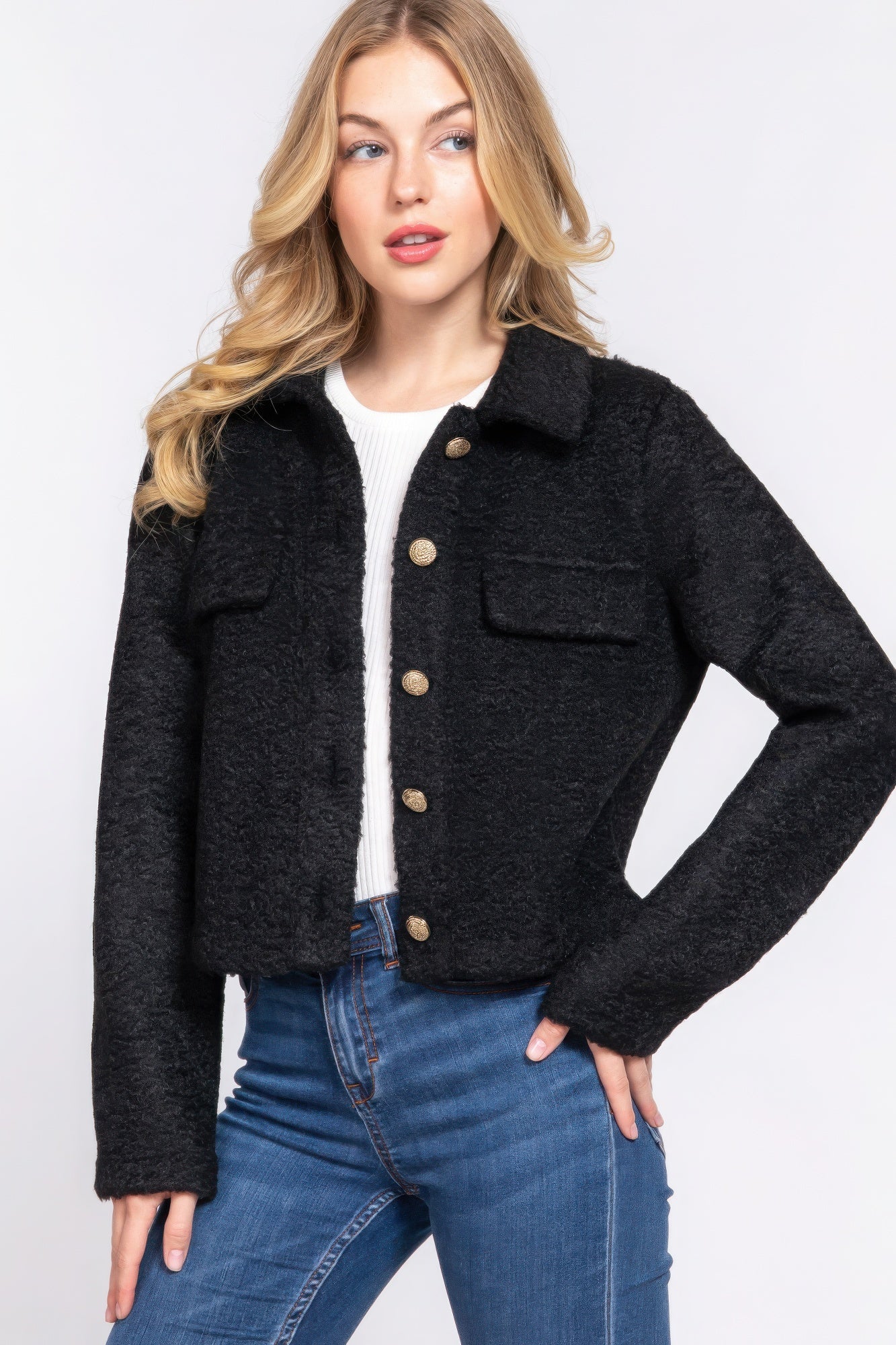 Teddy Fleece Short Jacket Black