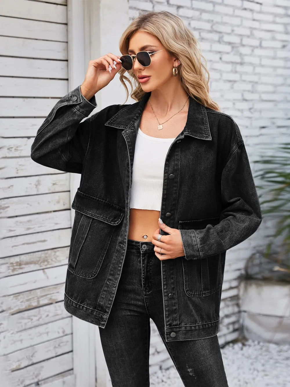 Classic Long Sleeve Button-Up Denim Jacket