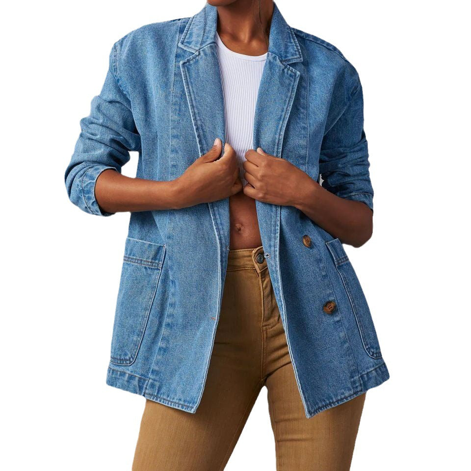 Essential Long Sleeve Denim Jacket – Lapel & Pocket Detail