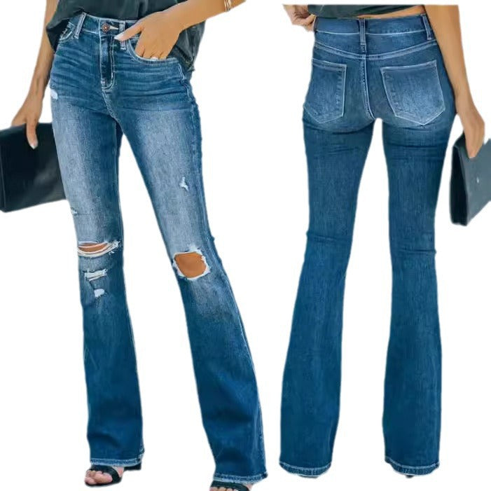 Vintage-Inspired Distressed Bootcut Jeans with Pockets – Laid-Back Style Meets Everyday Comfort