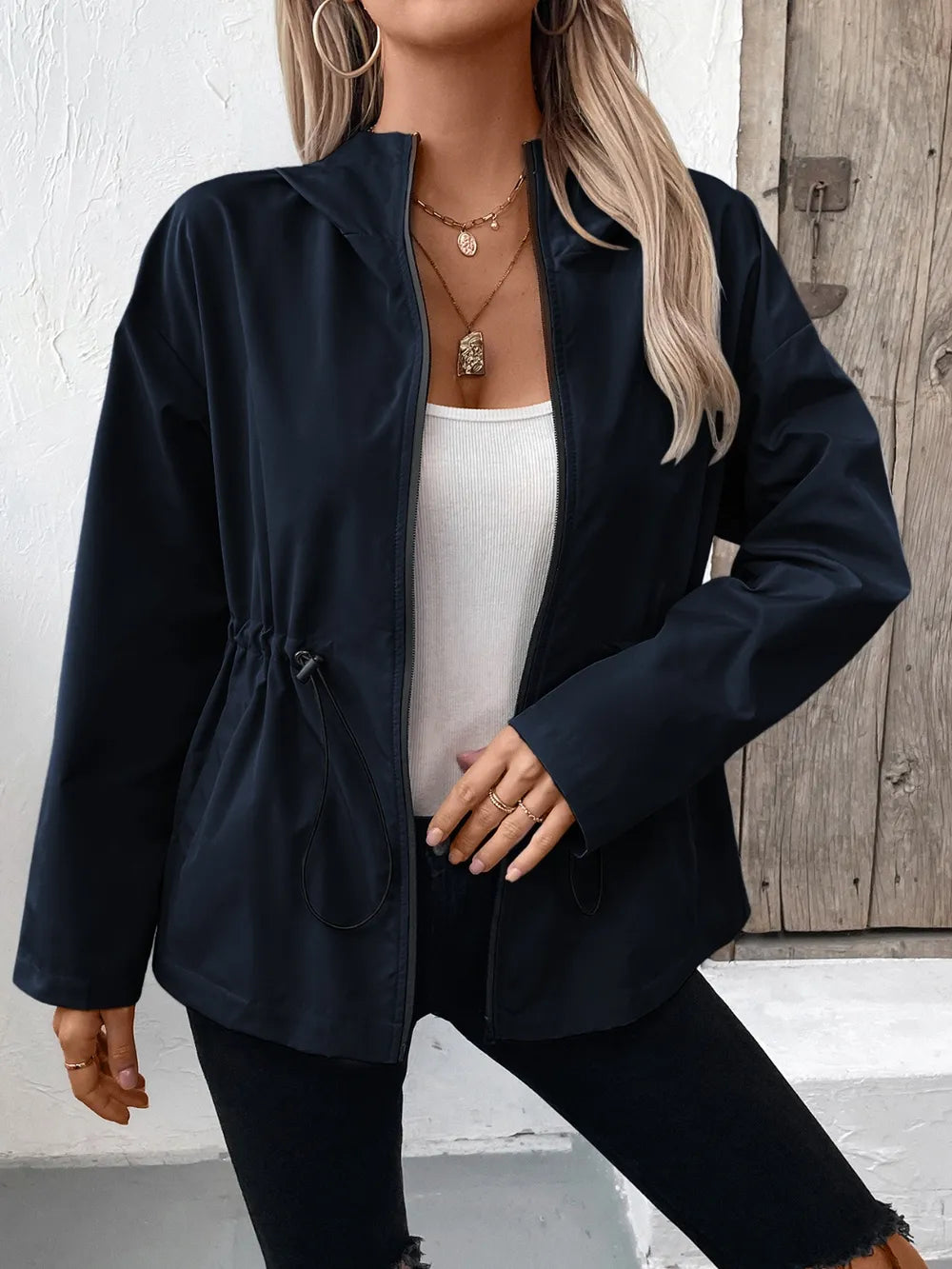 Casual Zip-Up Jacket with Adjustable Hood