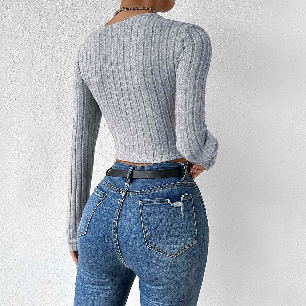 Women's fashion V-neck slim-fitting short top