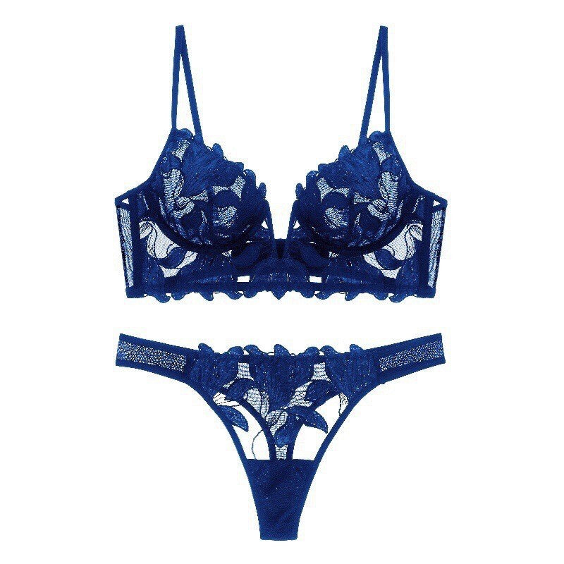Embroidered Lace Deep V Lingerie Set