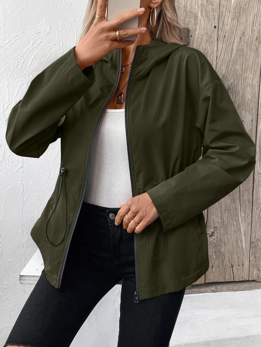 Casual Zip-Up Jacket with Adjustable Hood