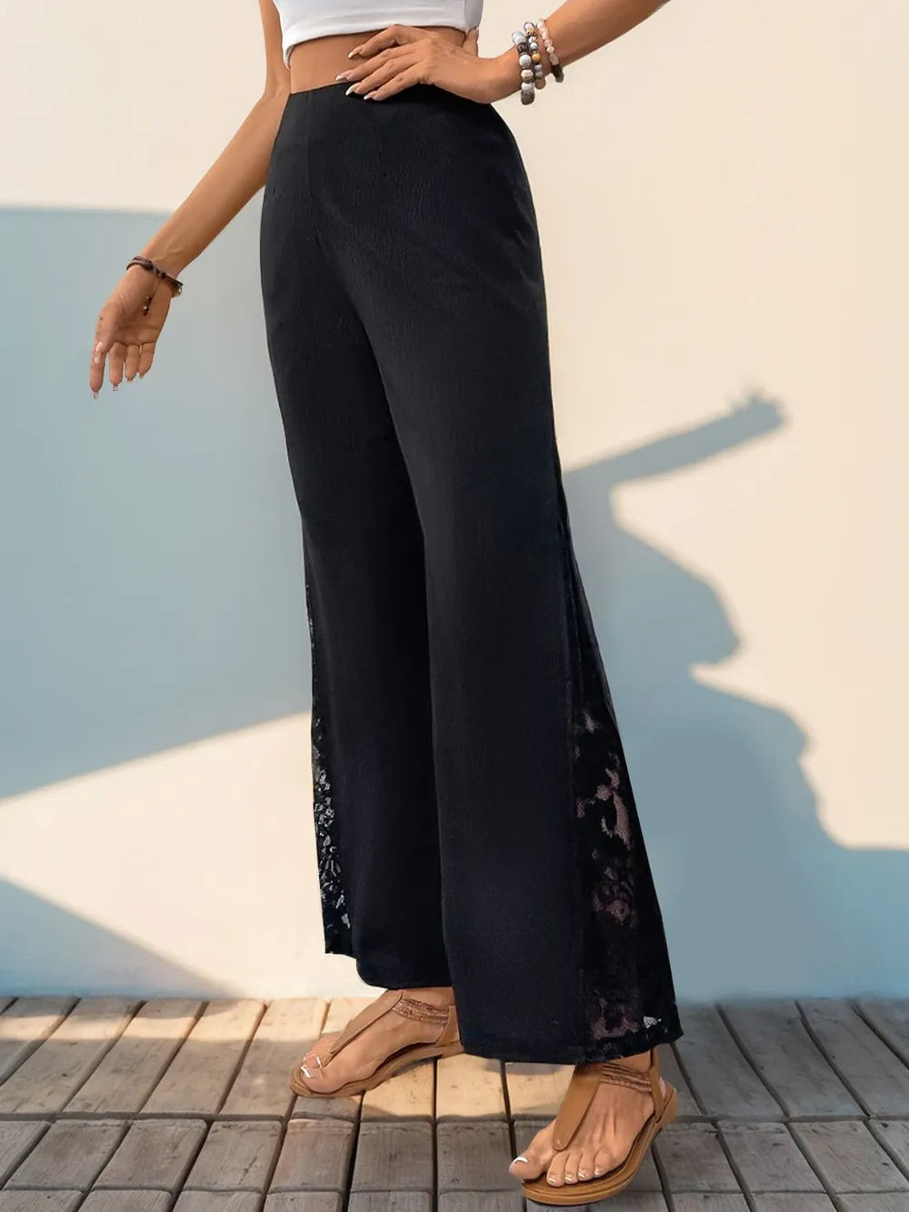 Lace-Trimmed Wide Leg Trousers – Sophisticated with a Soft Touch