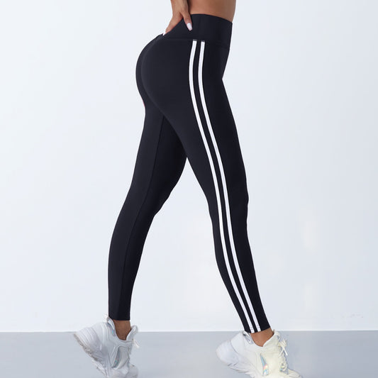 Yoga leggings, high waisted and hip lifting, with stripes