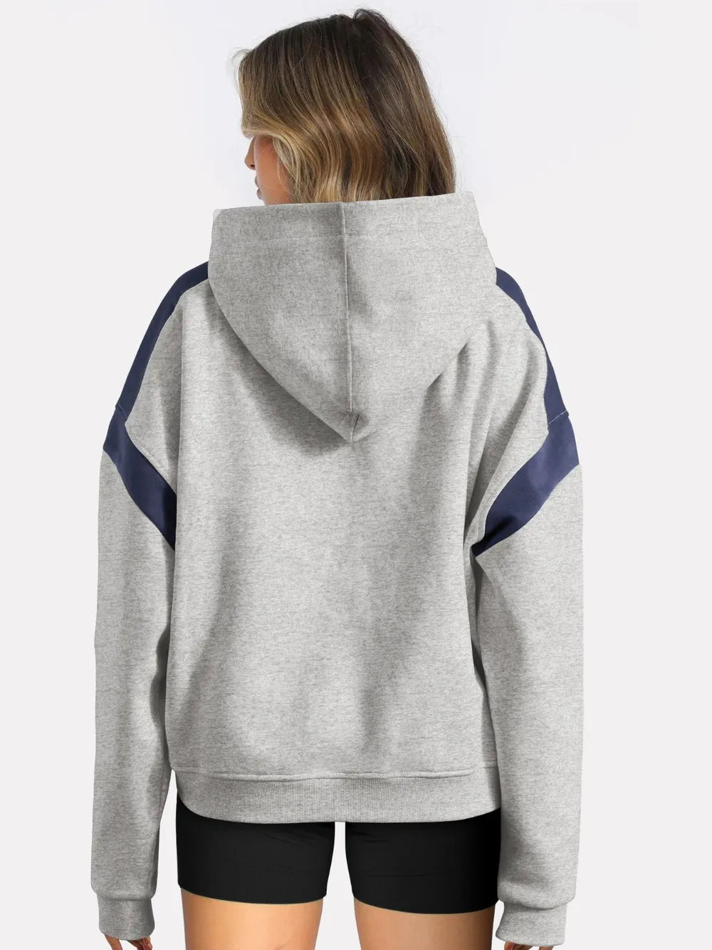 Long Sleeve Hoodie with Contrast Detailing and Dropped Shoulders – Relaxed and Trendy