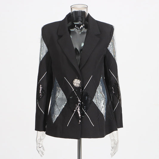 Statement Patchwork Sequin Blazer – Sleek, Chic & Shiny