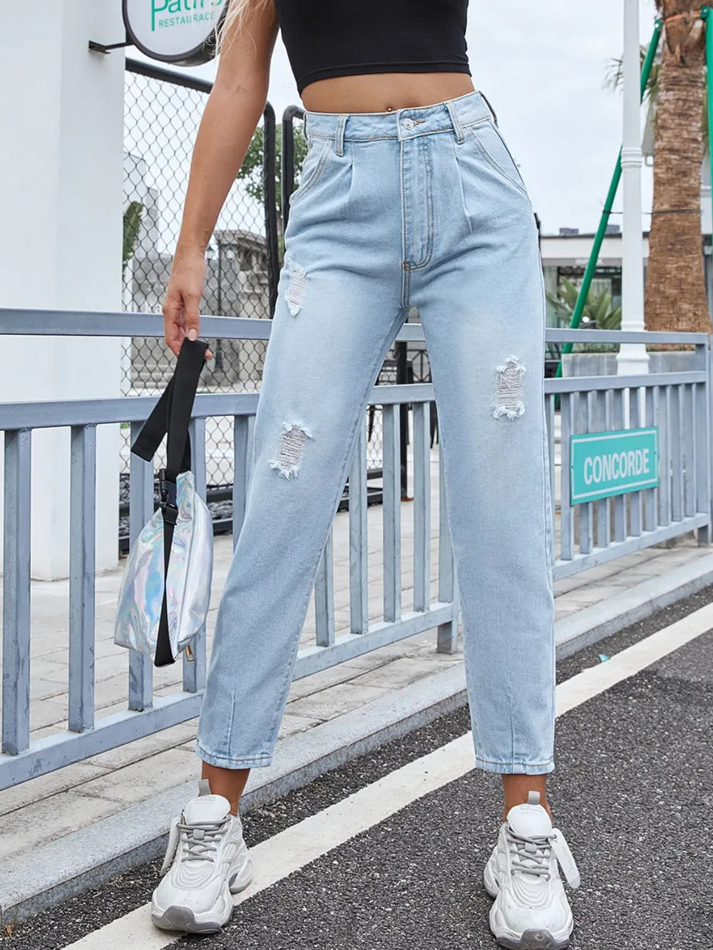 Straight-Leg Distressed Denim with Pockets