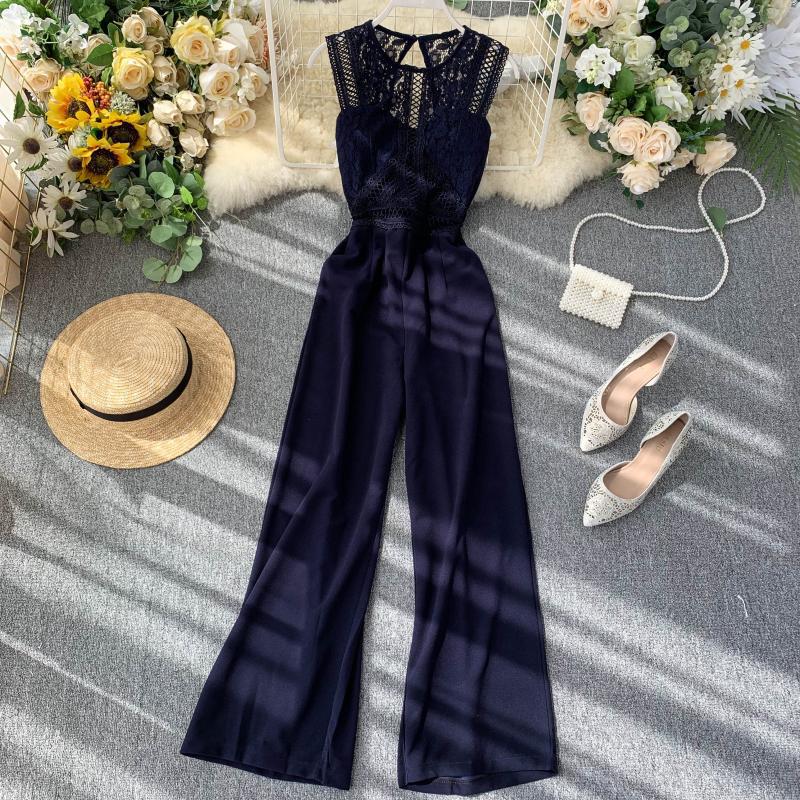 Jumpsuit Women Hollow Backless lace with wide leg pants