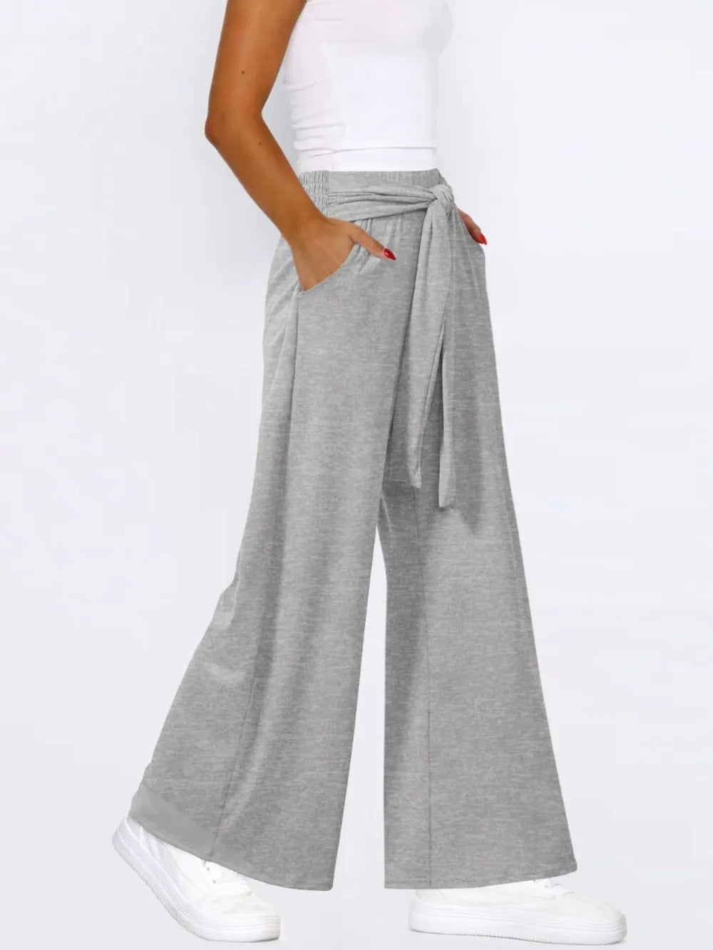 Tie-Waist Wide-Leg Pants with Pockets
