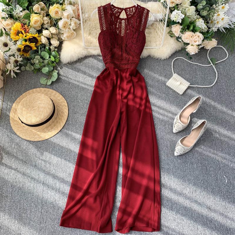 Jumpsuit Women Hollow Backless lace with wide leg pants