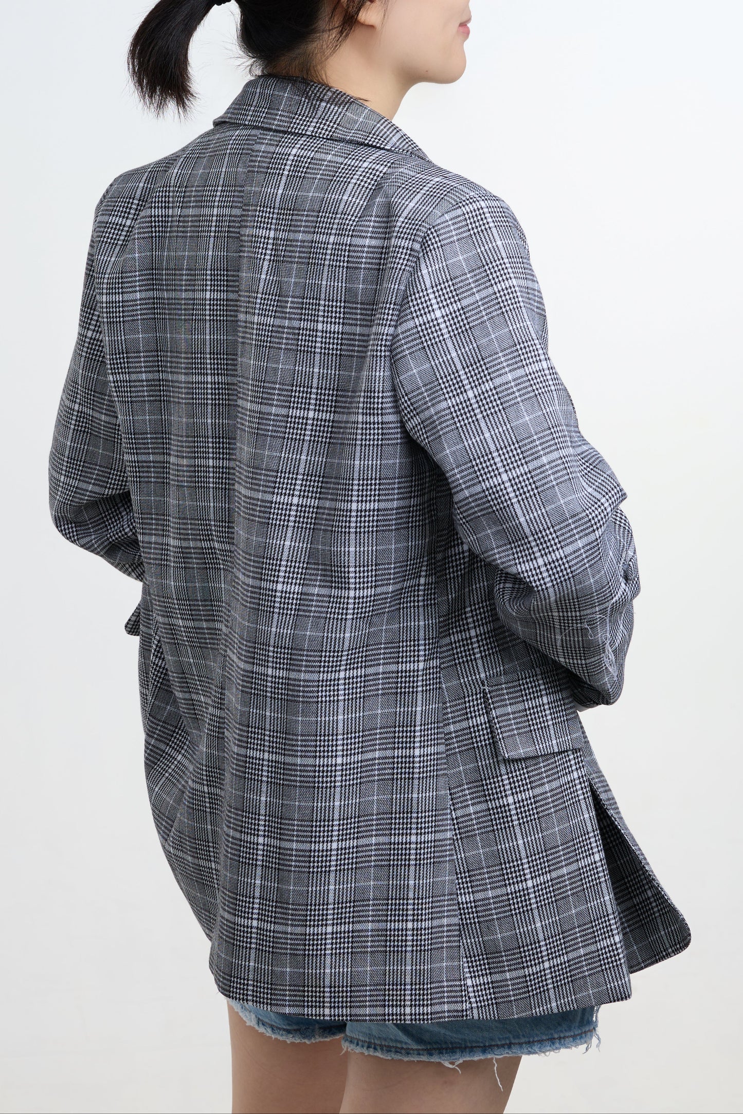 Plaid Blazer with Single-Breasted Closure and Lapel Collar