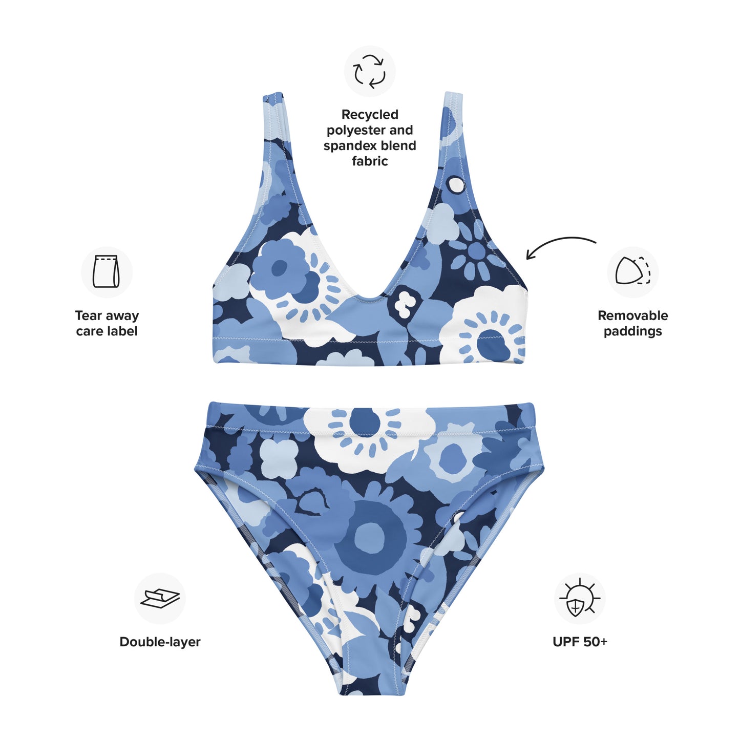 High-waisted Bikini Blue Floral