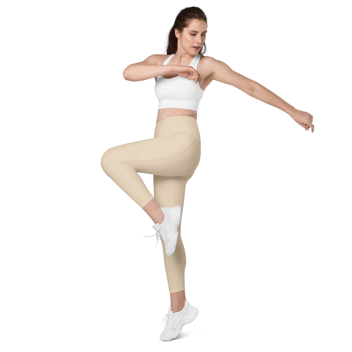 High-waisted Leggings with pockets Beige