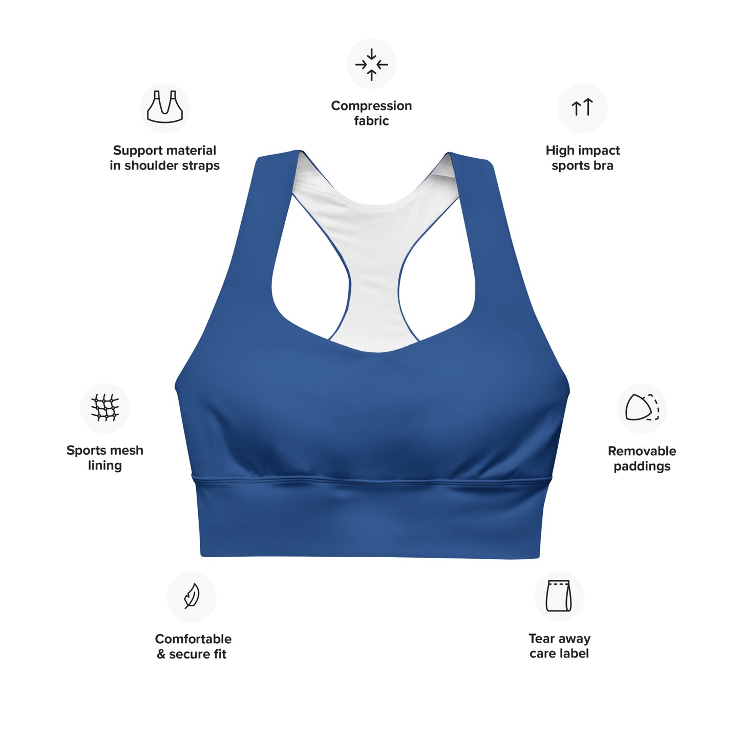 High Support Longline Sports Bra Dark Blue