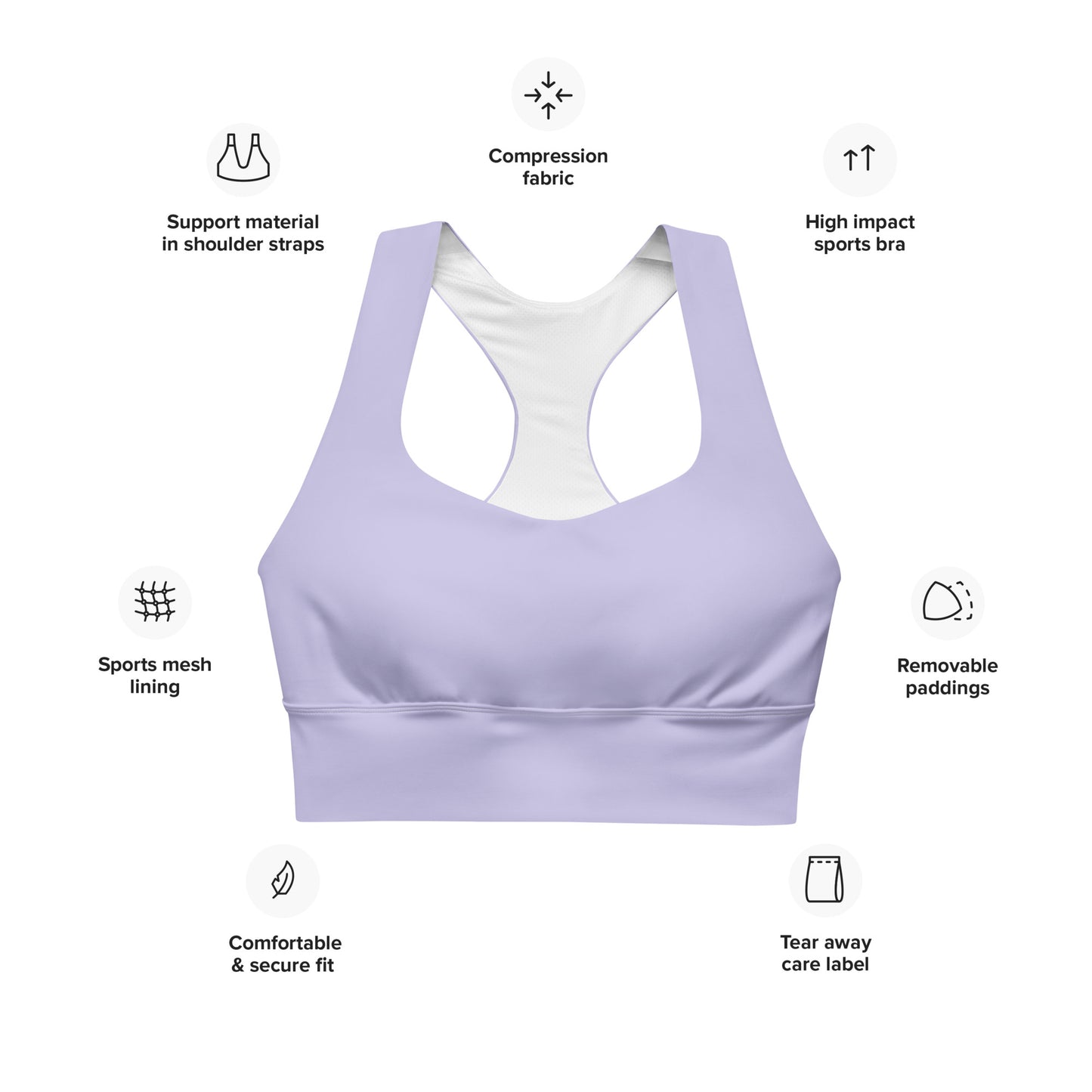 High Support Longline Sports Bra Purple