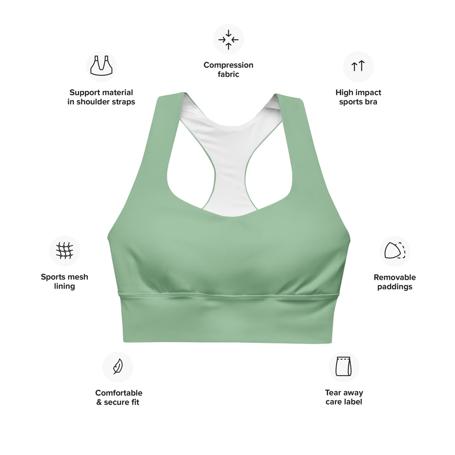 High Support Longline Sports Bra Green