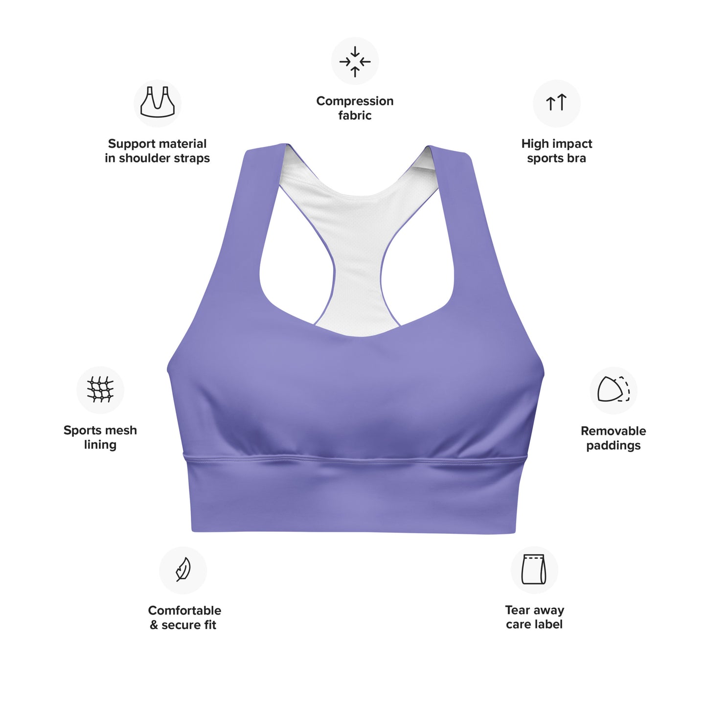 High Support Longline Sports Bra Purple