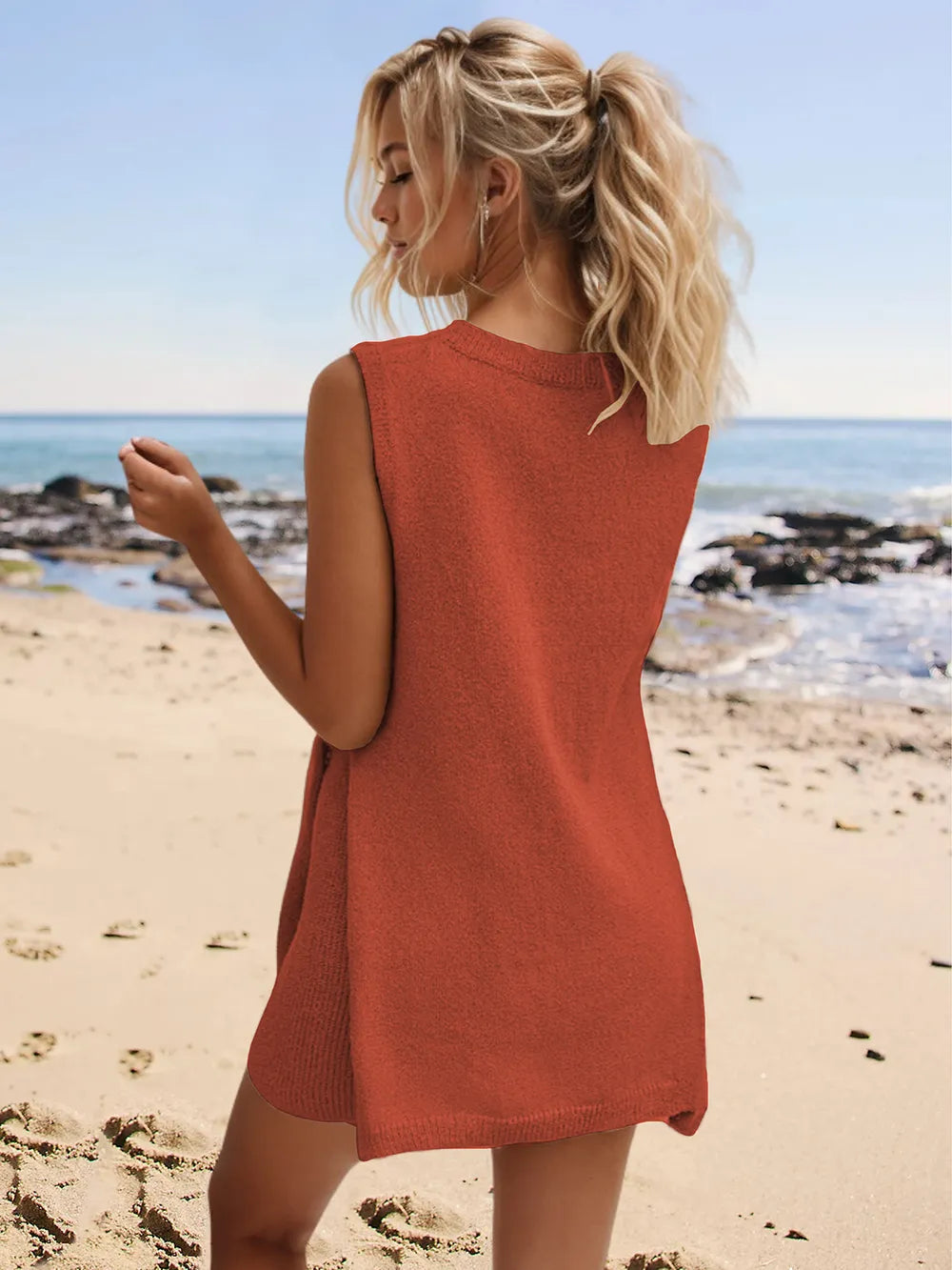 Slit Round Neck Top and Shorts