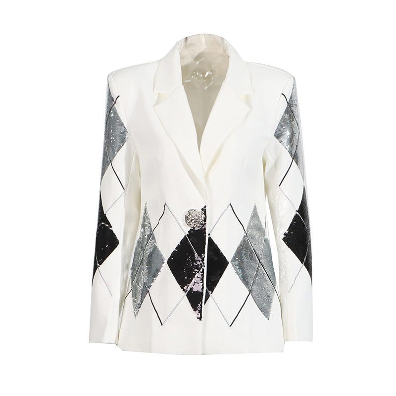 Statement Patchwork Sequin Blazer – Sleek, Chic & Shiny