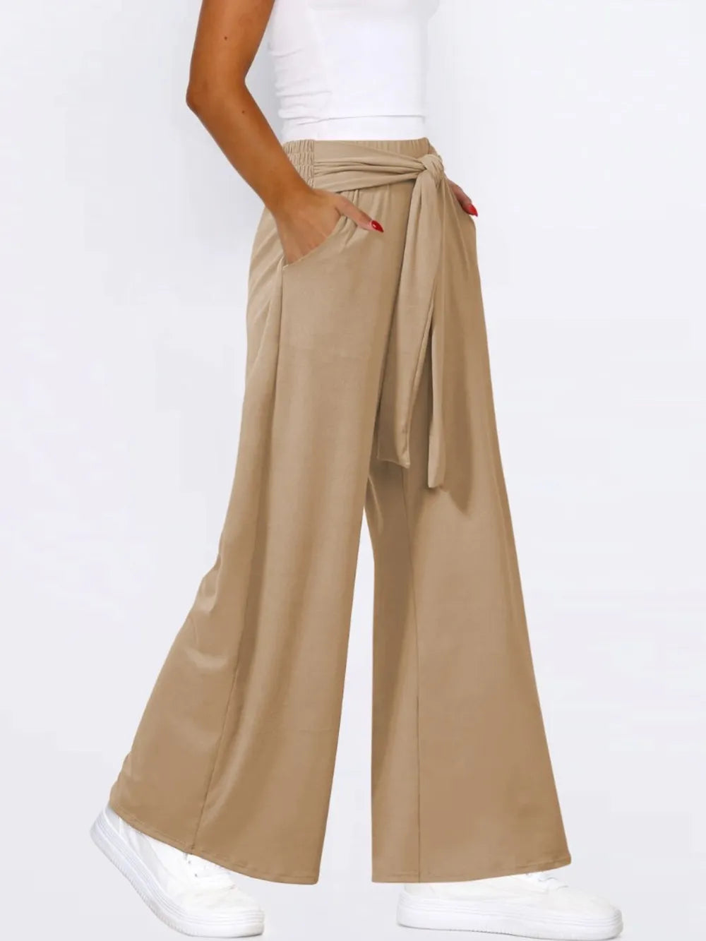 Tie-Waist Wide-Leg Pants with Pockets