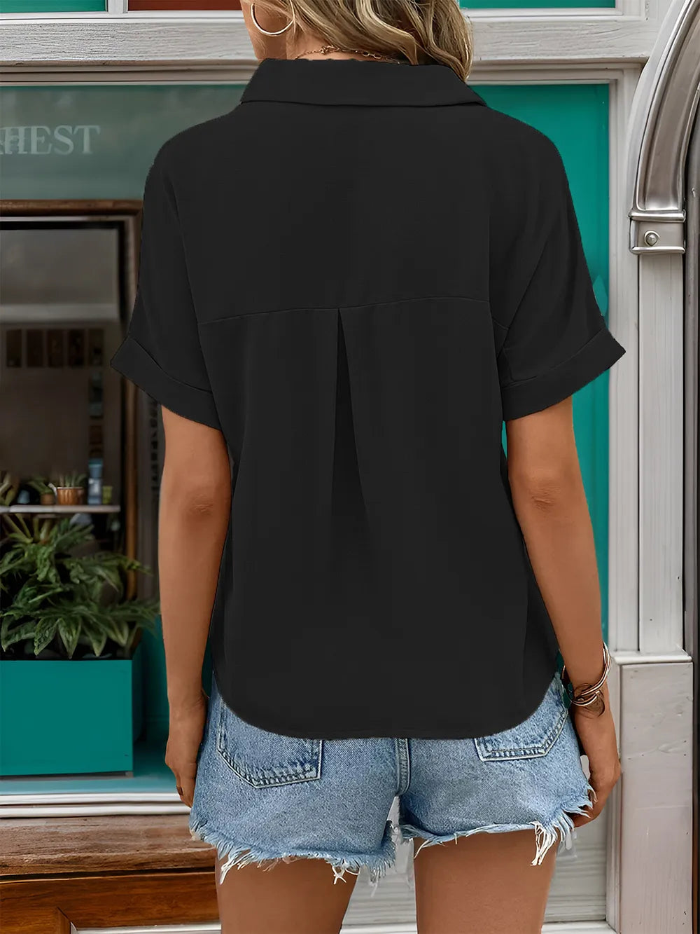 Johnny Collar Half Sleeve Blouse – Classic and Stylish