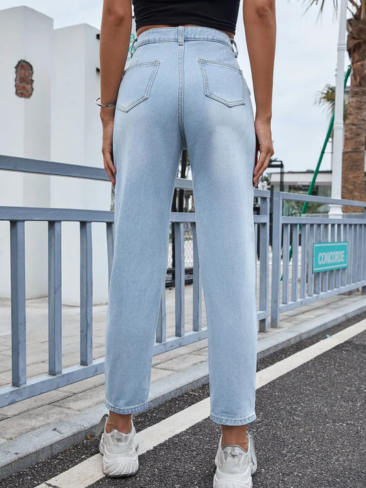 Straight-Leg Distressed Denim with Pockets
