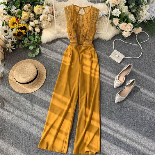 Jumpsuit Women Hollow Backless lace with wide leg pants