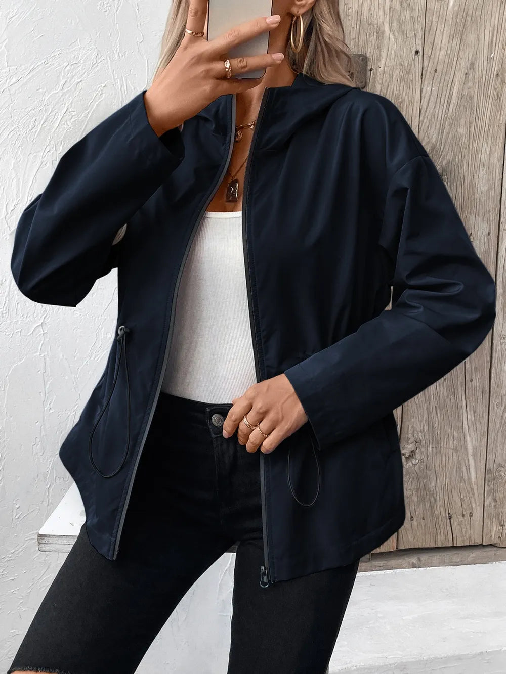 Casual Zip-Up Jacket with Adjustable Hood