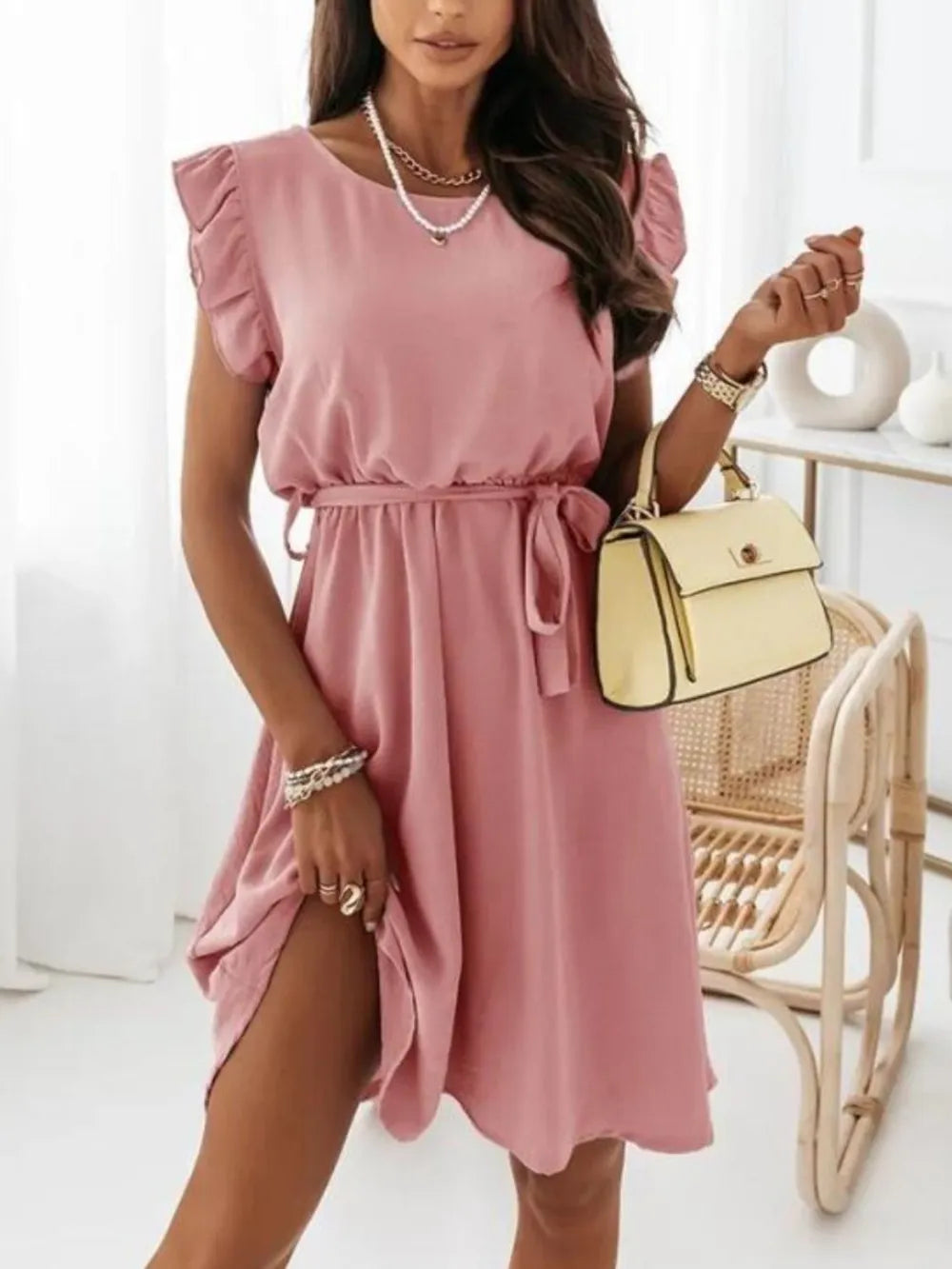 Ruffle Bloom Waist Tie Dress