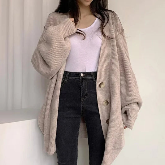 Lazy Sweater Coat Loose Fit Large Size Knitted Cardigan