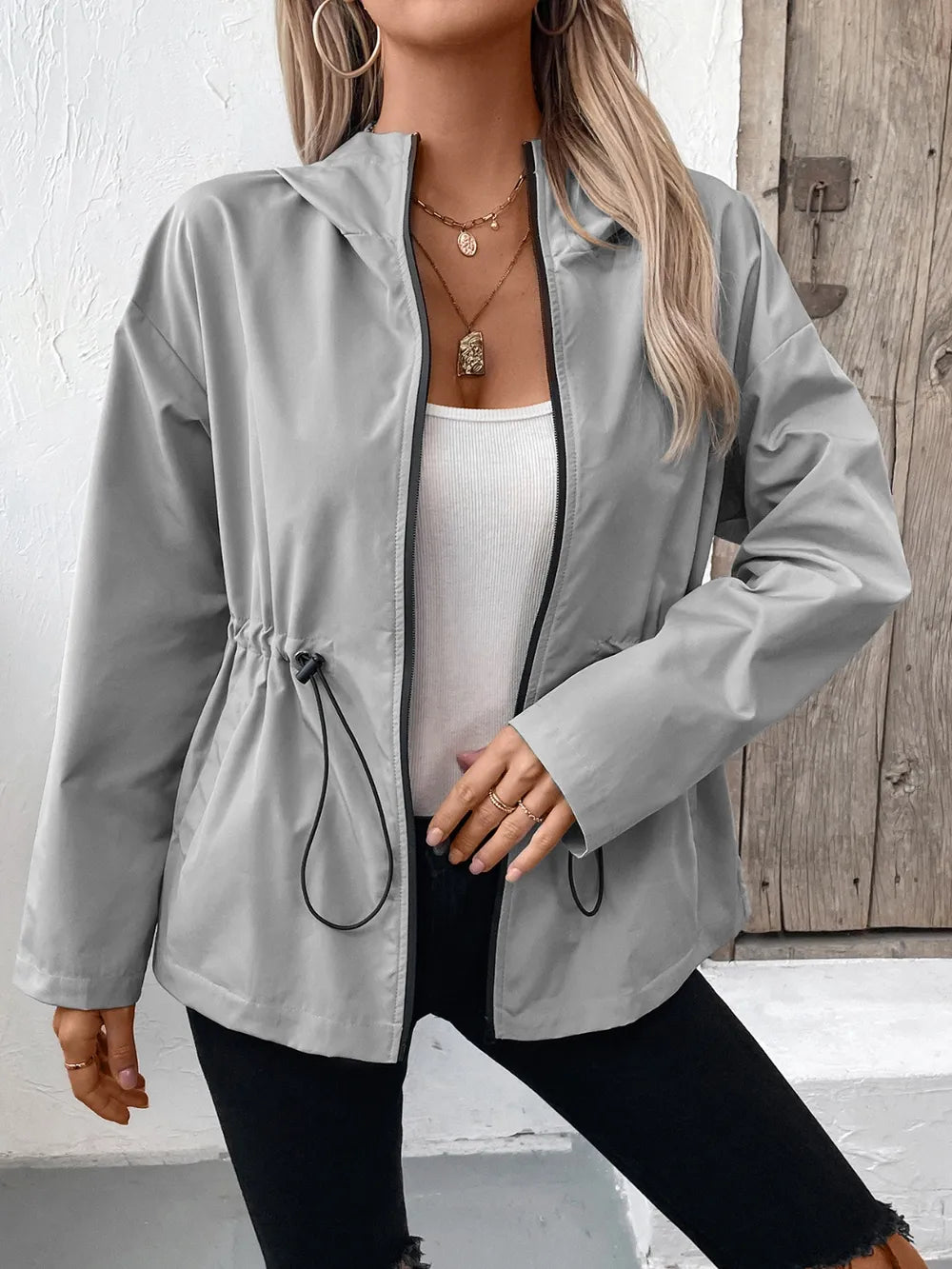 Casual Zip-Up Jacket with Adjustable Hood