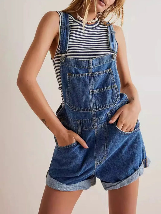 Square Neck Denim Overalls with Bold Wide Straps – Effortless Everyday Style
