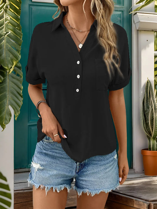 Johnny Collar Half Sleeve Blouse – Classic and Stylish