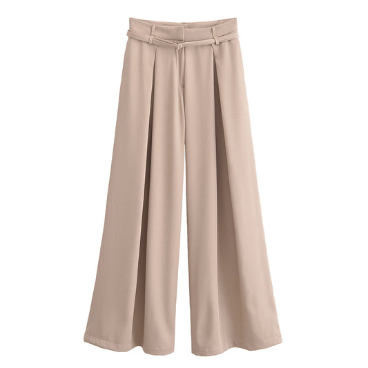 Relaxed Fit Wide-Leg Trousers with Waist Bel