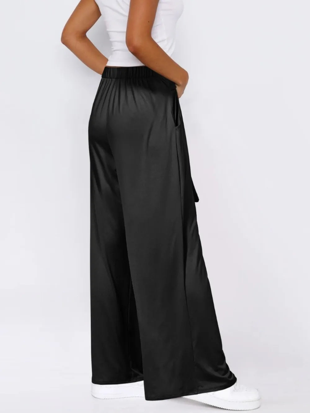 Tie-Waist Wide-Leg Pants with Pockets